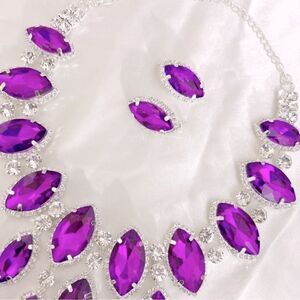 NWOT Purple Geometric Rhinestone Jewelry Set